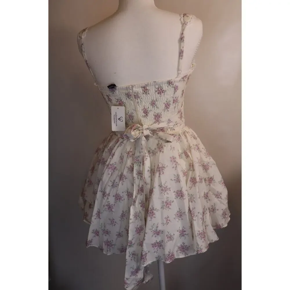 NEW Windsor Ivory Laced Up And Lovely Floral Corset Fit & Flare Mini Dress XS